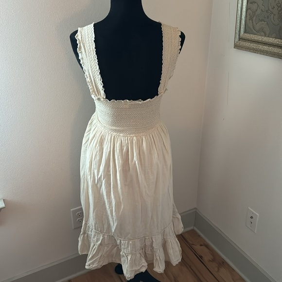 Derek heart cream smocked boho peasant midi dress Sz M - Picture 4 of 5